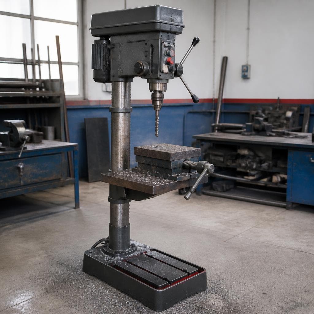 Taladro de pedestal en taller.